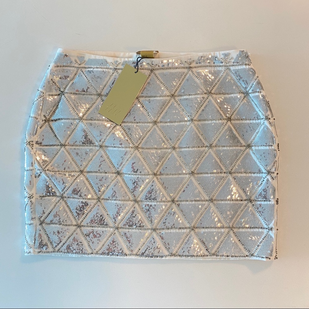 Silver sequins high waisted skirt NWT US 4
